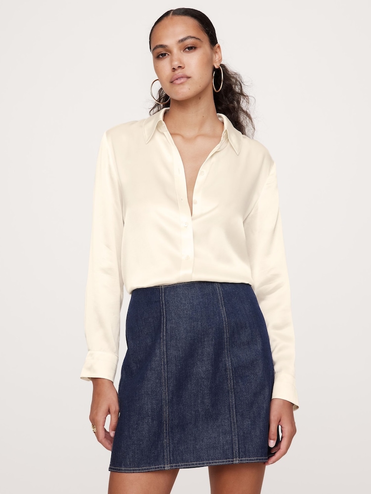 Banana Republic Cream The Perfect Silk Shirt - Image 1 of 1