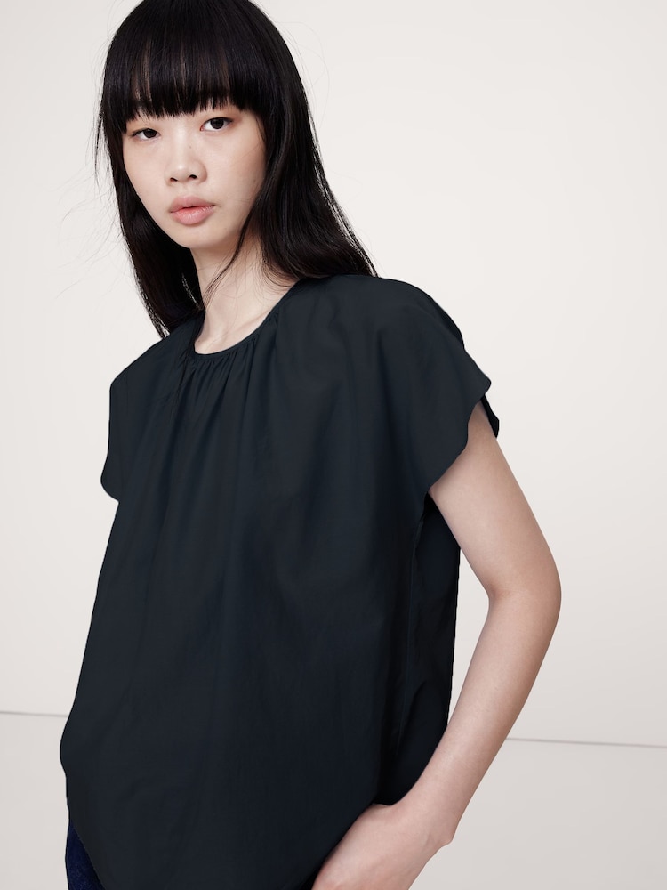 Banana Republic Black Cotton-Silk Tulip-Sleeve Shirt - Image 1 of 3