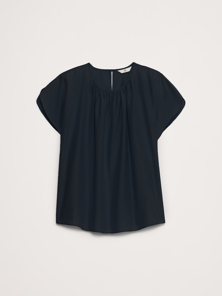 Banana Republic Black Cotton-Silk Tulip-Sleeve Shirt - Image 3 of 3