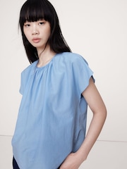 Banana Republic Blue Cotton-Silk Tulip-Sleeve Shirt - Image 1 of 4