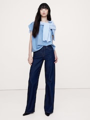 Banana Republic Blue Cotton-Silk Tulip-Sleeve Shirt - Image 3 of 4