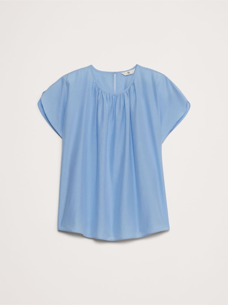 Banana Republic Blue Cotton-Silk Tulip-Sleeve Shirt - Image 4 of 4