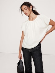 Banana Republic White Cotton-Silk Tulip-Sleeve Shirt - Image 1 of 1