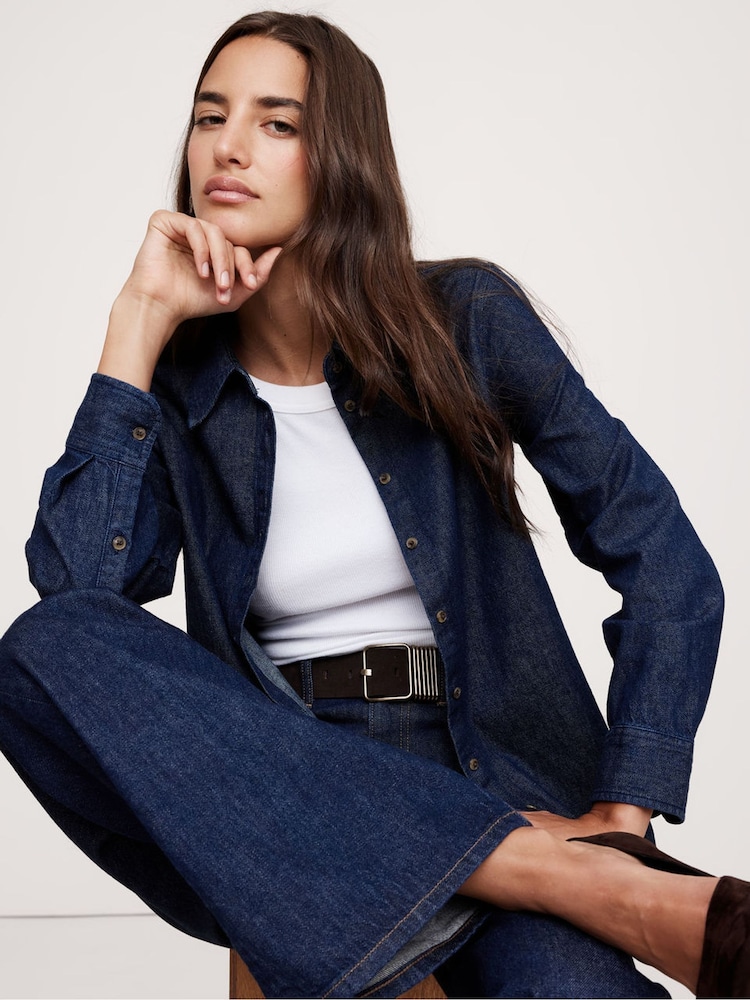 Banana Republic Blue The Perfect Cotton Hemp Shirt - Image 1 of 4