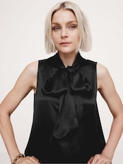 Banana Republic Black Silk Tie Neck Top - Image 1 of 5