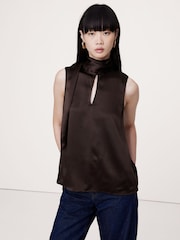 Banana Republic Black Silk Tie Neck Top - Image 4 of 5
