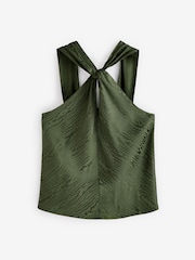 Banana Republic Khaki Green Silky Twist Neck Halter Blouse Top - Image 2 of 5