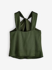 Banana Republic Khaki Green Silky Twist Neck Halter Blouse Top - Image 3 of 5