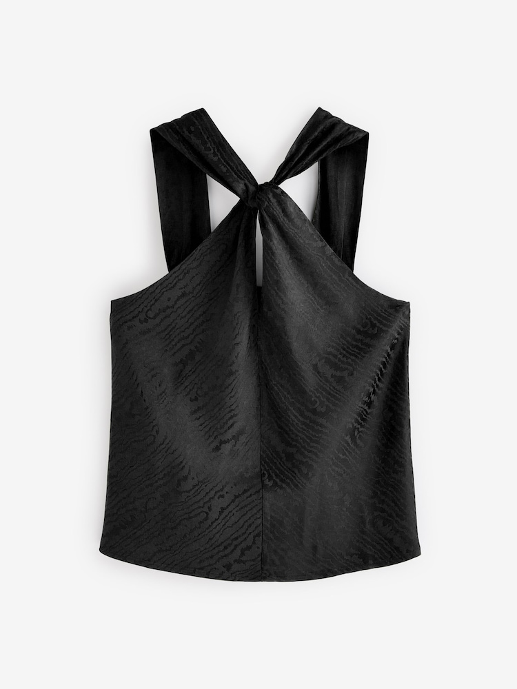 Banana Republic Black Silky Twist Neck Halter Blouse Top - Image 1 of 4 Banana Republic Black Silky Twist Neck Halter Blouse Top - Image 1 of 4
