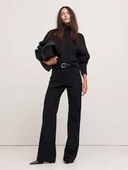 Banana Republic Black High Waisted Twill Relaxed Flared Trousers - Image 4 of 5