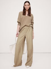 Banana Republic Cream Wool Flannel Pull On Wide-Leg Trousers - Image 1 of 5