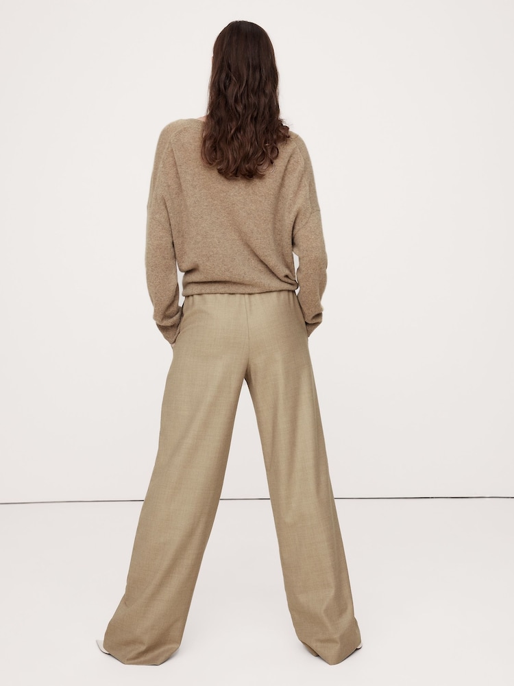 Banana Republic Cream Wool Flannel Pull On Wide-Leg Trousers - Image 2 of 5