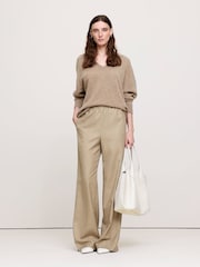 Banana Republic Cream Wool Flannel Pull On Wide-Leg Trousers - Image 3 of 5