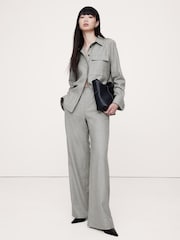 Banana Republic Grey Pull On Wide-Leg Lightweight Wool Flannel Trousers - Image 1 of 4