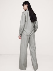 Banana Republic Grey Pull On Wide-Leg Lightweight Wool Flannel Trousers - Image 2 of 4