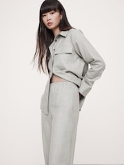 Banana Republic Grey Pull On Wide-Leg Lightweight Wool Flannel Trousers - Image 3 of 4
