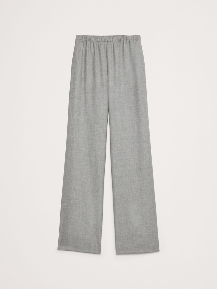 Banana Republic Grey Pull On Wide-Leg Lightweight Wool Flannel Trousers - Image 4 of 4