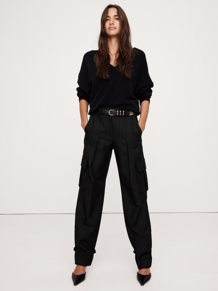Banana Republic Black Lido Italian Wool Cargo Trousers - Image 1 of 4