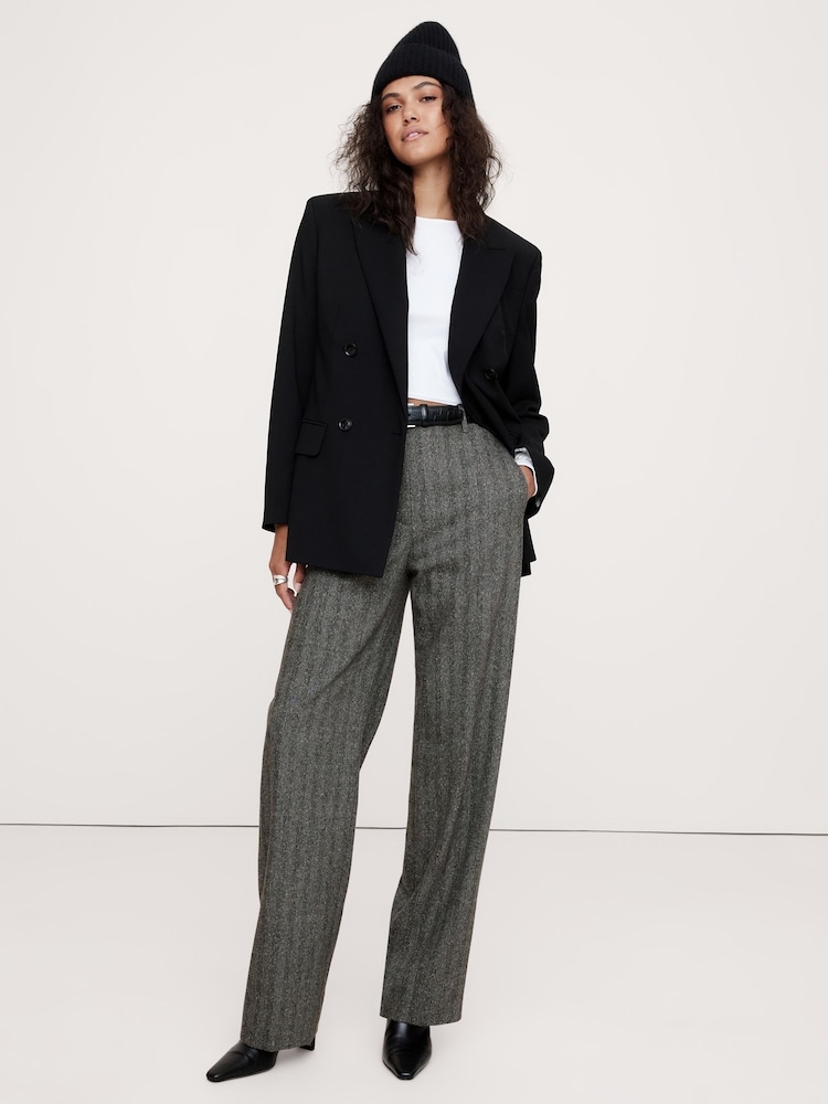 Banana Republic Grey High Wasited Modern Straight Herringbone Trousers - Image 1 of 5