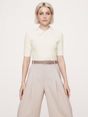 Banana Republic White Cece Sculpted Cropped Polo Top - Image 1 of 1