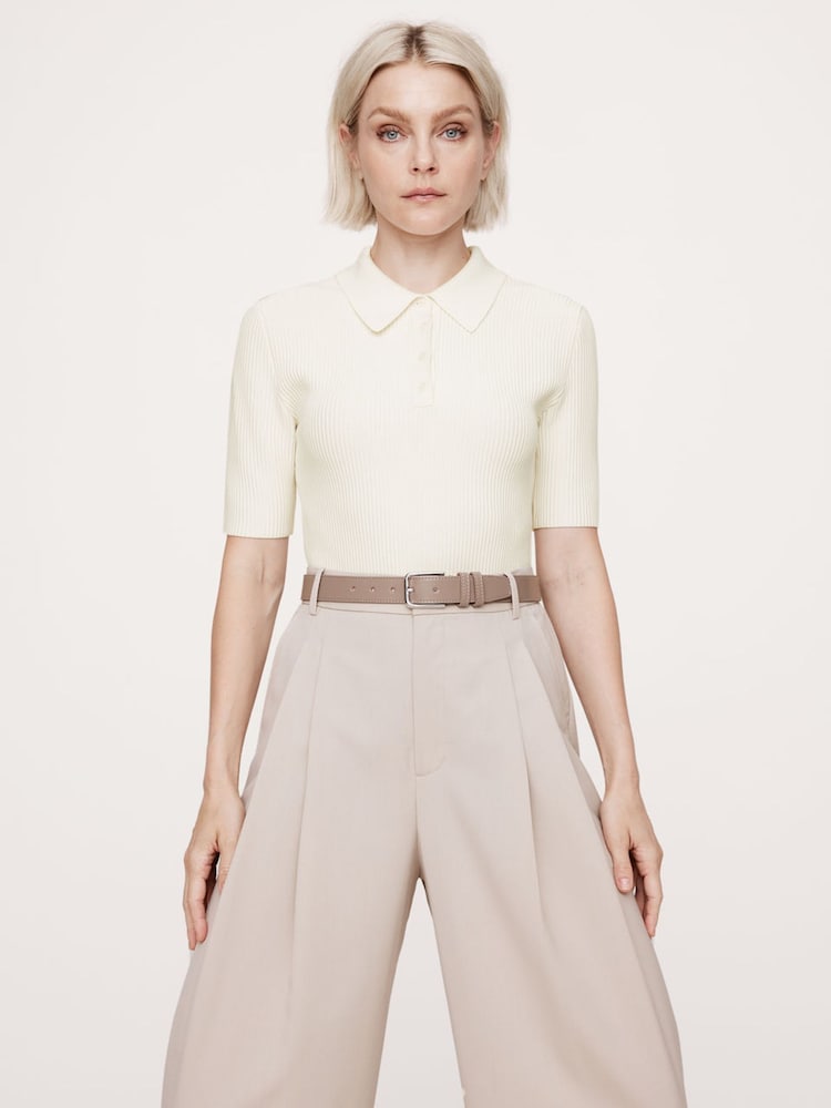 Banana Republic White Cece Sculpted Cropped Polo Top - Image 1 of 1