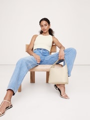 Banana Republic White Cece Sculpted Ribbed Top - Image 1 of 1