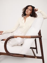 Banana Republic Cream Merino Wool Ribbed Polo Jumper - Image 1 of 2