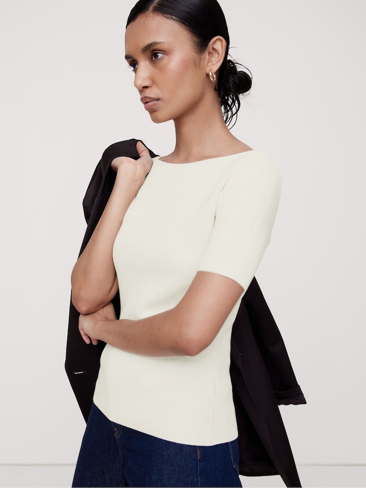 Banana Republic White Cece Sculpted Ribbed Tank Top - Image 1 of 4