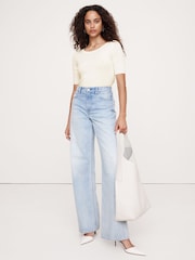 Banana Republic White Ribbed Merino Scoop Neck Top - Image 1 of 1