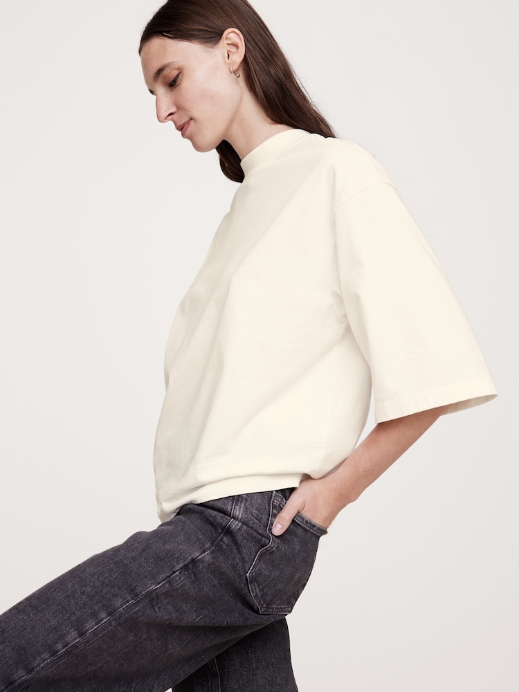 Banana Republic White Heavyweight Cotton Boxy T-Shirt - Image 1 of 3 Banana Republic White Heavyweight Cotton Boxy T-Shirt - Image 1 of 3