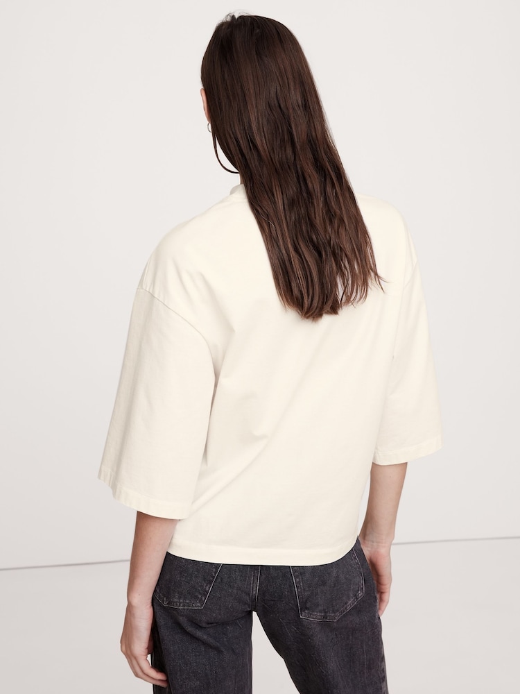 Banana Republic White Heavyweight Cotton Boxy T-Shirt - Image 2 of 3 Banana Republic White Heavyweight Cotton Boxy T-Shirt - Image 2 of 3
