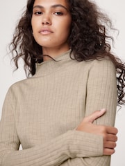 Banana Republic Beige Merino Wool Ribbed Mock Neck Jumper - Image 1 of 4