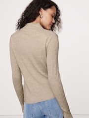 Banana Republic Beige Merino Wool Ribbed Mock Neck Jumper - Image 2 of 4