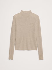Banana Republic Beige Merino Wool Ribbed Mock Neck Jumper - Image 4 of 4
