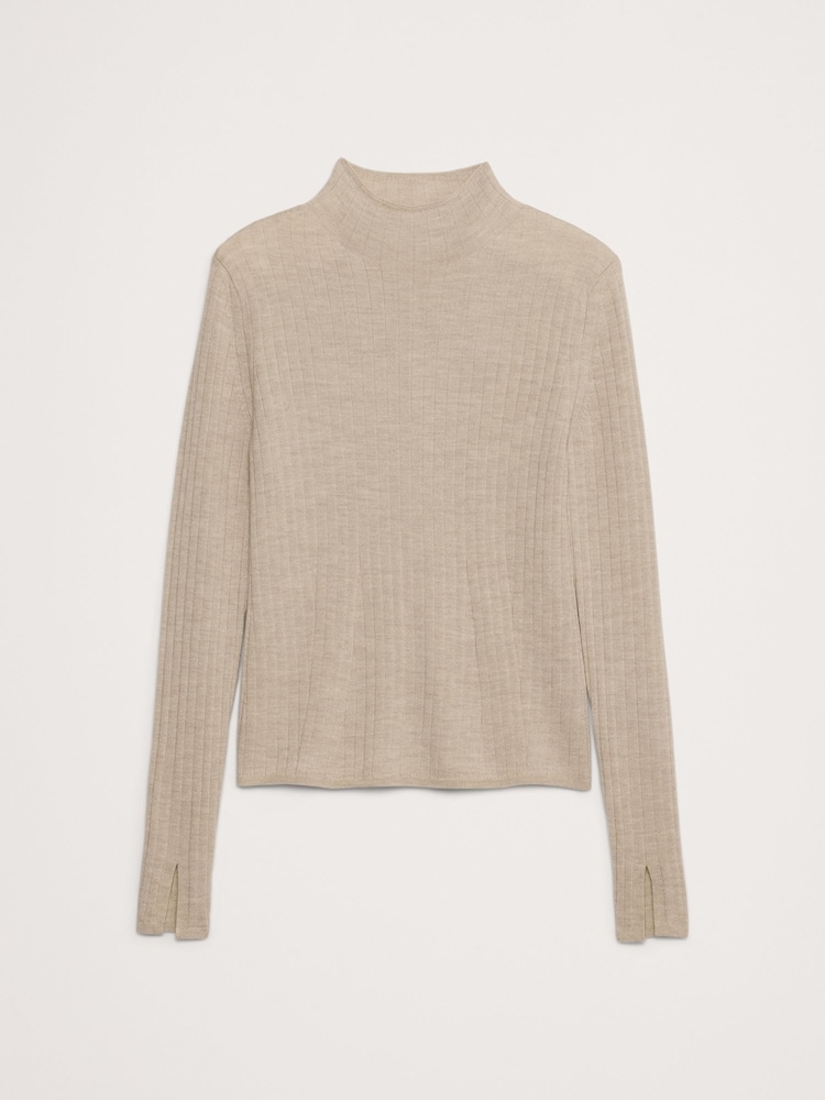 Banana Republic Beige Merino Wool Ribbed Mock Neck Jumper - Image 4 of 4 Banana Republic Beige Merino Wool Ribbed Mock Neck Jumper - Image 4 of 4