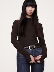 Banana Republic Brown Merino Wool Ribbed Mock Neck Jumper - Image 1 of 1