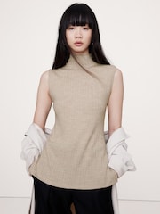 Banana Republic Beige Merino Wool Ribbed Mock Neck Vest Top - Image 1 of 4