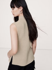 Banana Republic Beige Merino Wool Ribbed Mock Neck Vest Top - Image 2 of 4
