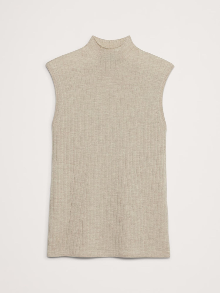 Banana Republic Beige Merino Wool Ribbed Mock Neck Vest Top - Image 4 of 4