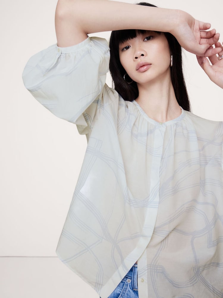 Banana Republic White Cotton Silk Blouse - Image 1 of 4