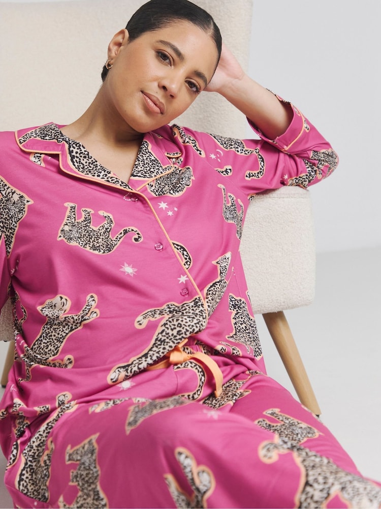 Simply Be Pink Button Through Pyjama Set - Image 1 of 4