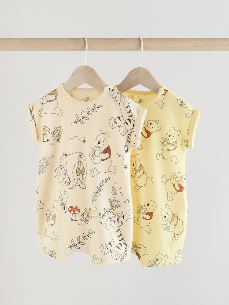 Yellow/White Baby Winnie The Pooh Rompers 2 Pack (0mths-3yrs) - Image 1 of 9