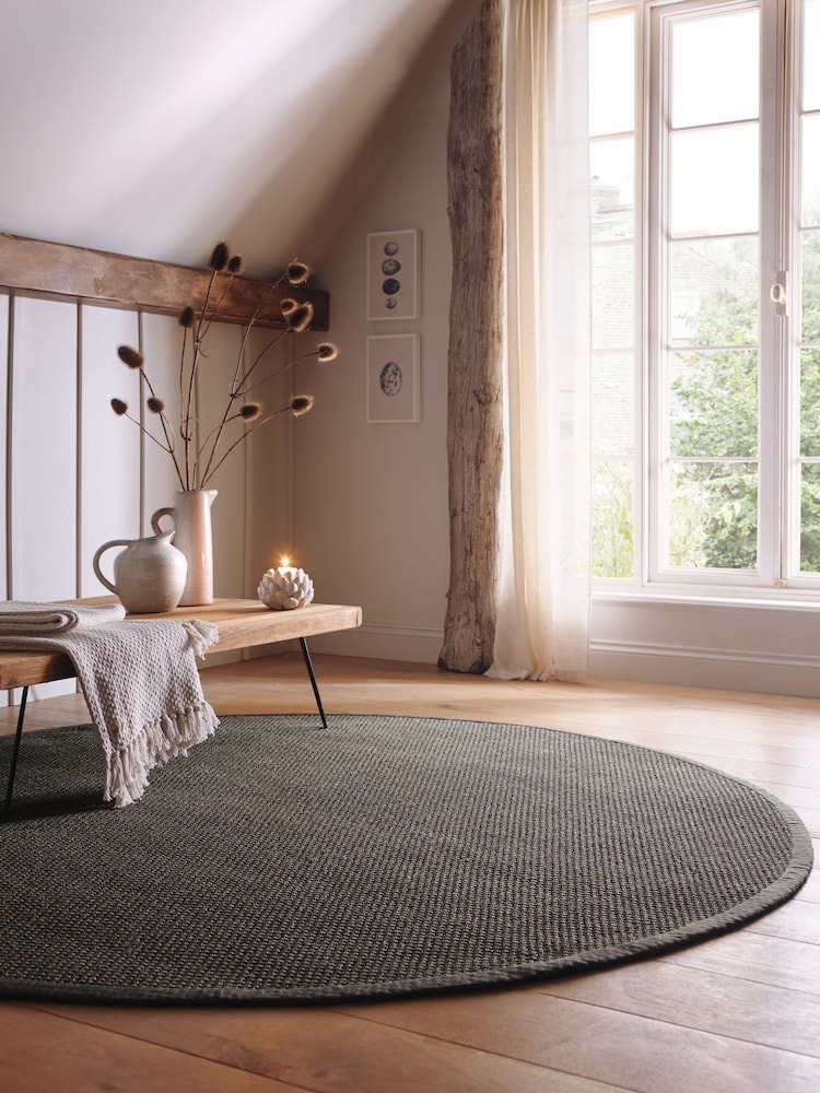 Origin Rugs Dark Grey Hand Woven Sisal Circle Rug - Image 1 of 4 Origin Rugs Dark Grey Hand Woven Sisal Circle Rug - Image 1 of 4