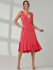 Jolie Moi Pink Anya V-Neck Flare Dress - Image 1 of 6