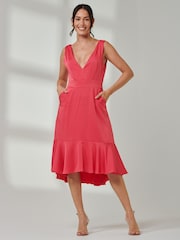 Jolie Moi Pink Anya V-Neck Flare Dress - Image 4 of 6