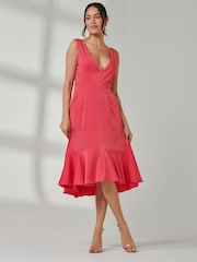 Jolie Moi Pink Anya V-Neck Flare Dress - Image 5 of 6