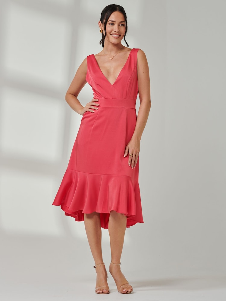 Jolie Moi Pink Anya V-Neck Flare Dress - Image 6 of 6 Jolie Moi Pink Anya V-Neck Flare Dress - Image 6 of 6