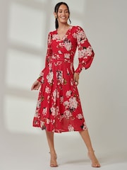Jolie Moi Red Floral Wrap Front Mesh Dress - Image 1 of 6