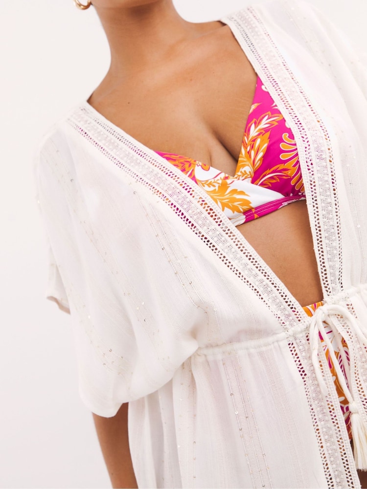 Simply Be White Magisculpt Open Beach Kaftan - Image 4 of 4