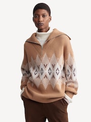 Varley Brown Heidi Jacquard Half Zip Jumper - Image 3 of 8